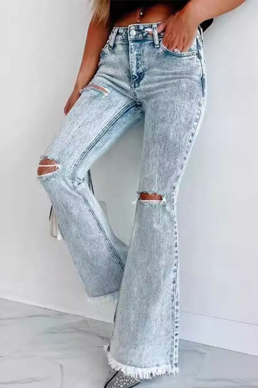 Washed High-Waisted Flared Jeans