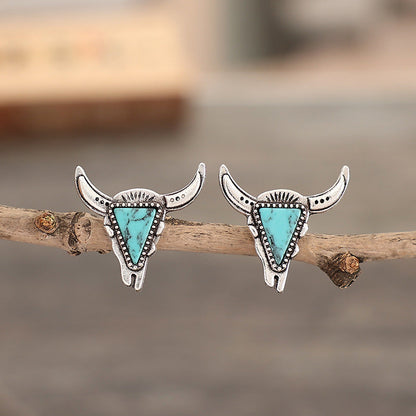 Bull's Head Turquoise Earrings