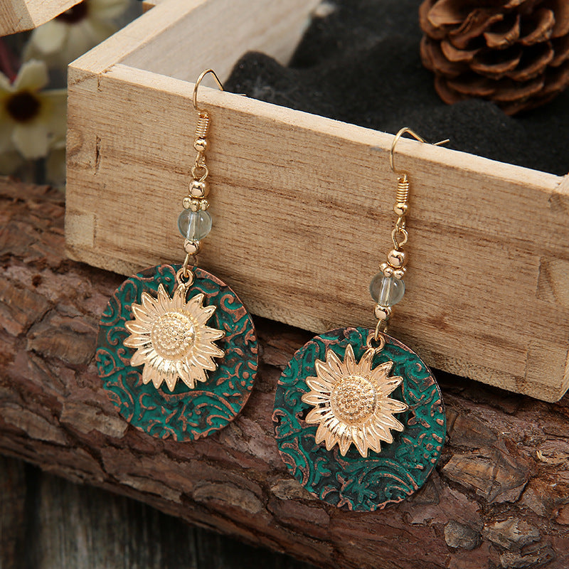 Double-Layer Sunflower Pattern Earrings