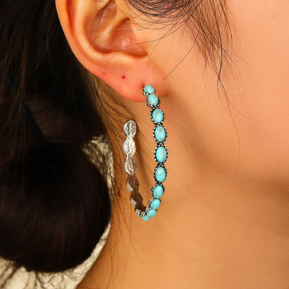 Turquoise Large Hoop C-Shaped Earrings