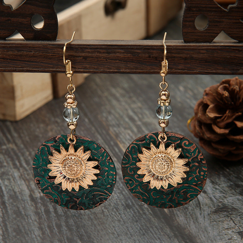 Double-Layer Sunflower Pattern Earrings