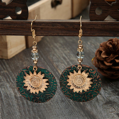 Double-Layer Sunflower Pattern Earrings