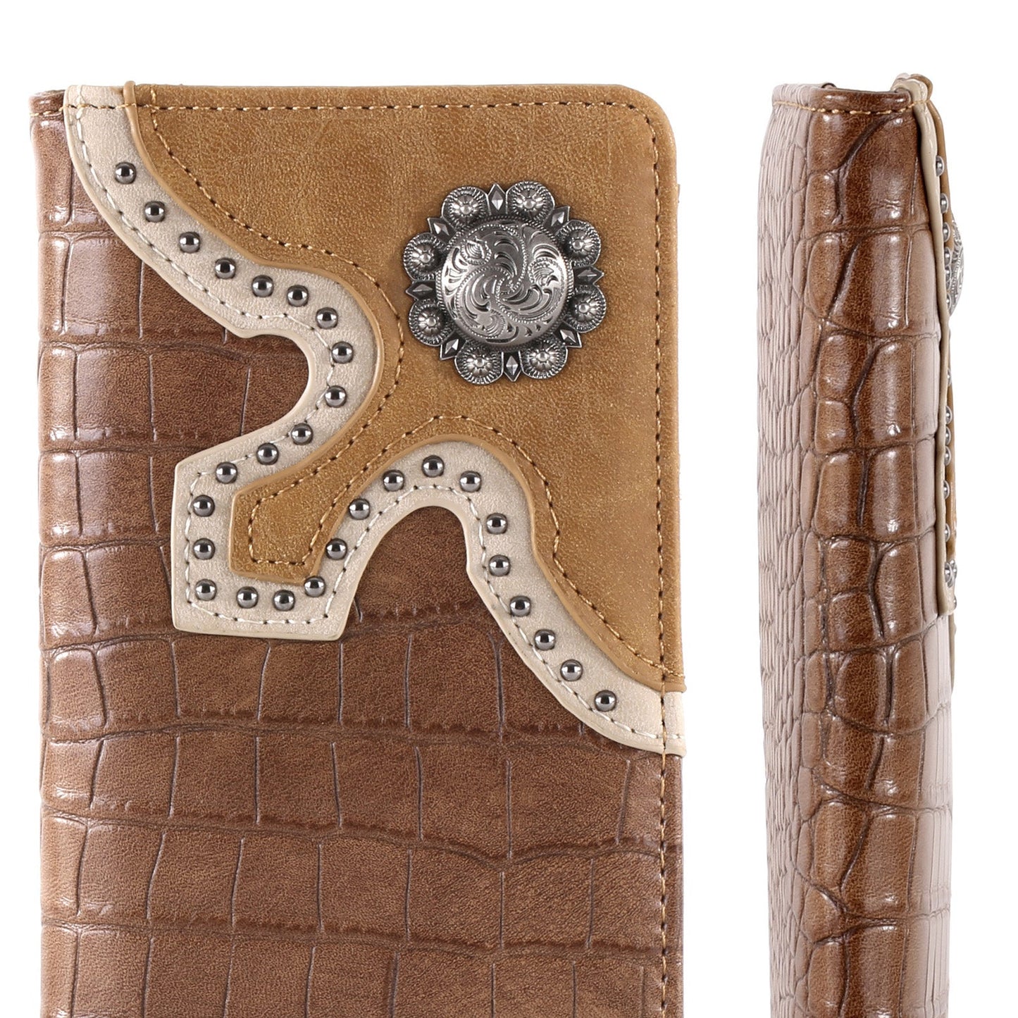 Croc Print Men's Bifold Long PU Leather Wallet