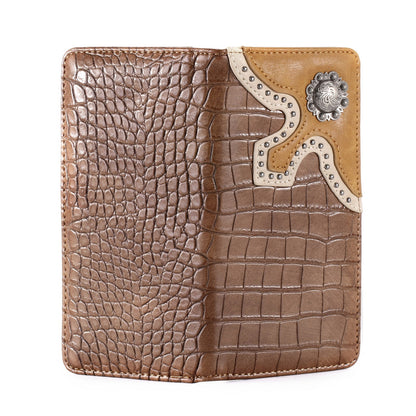 Croc Print Men's Bifold Long PU Leather Wallet