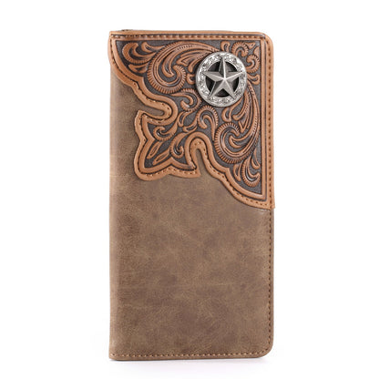 Embossed Lone Star Concho Men's Bifold Long PU Leather Wallet