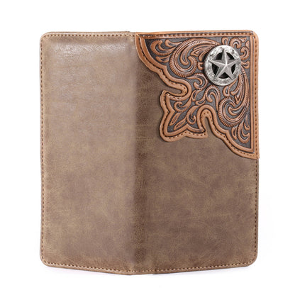 Embossed Lone Star Concho Men's Bifold Long PU Leather Wallet