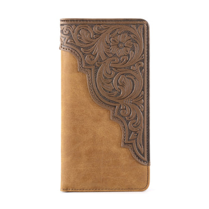 Embossed Floral  Men's Bifold Long PU Leather Wallet