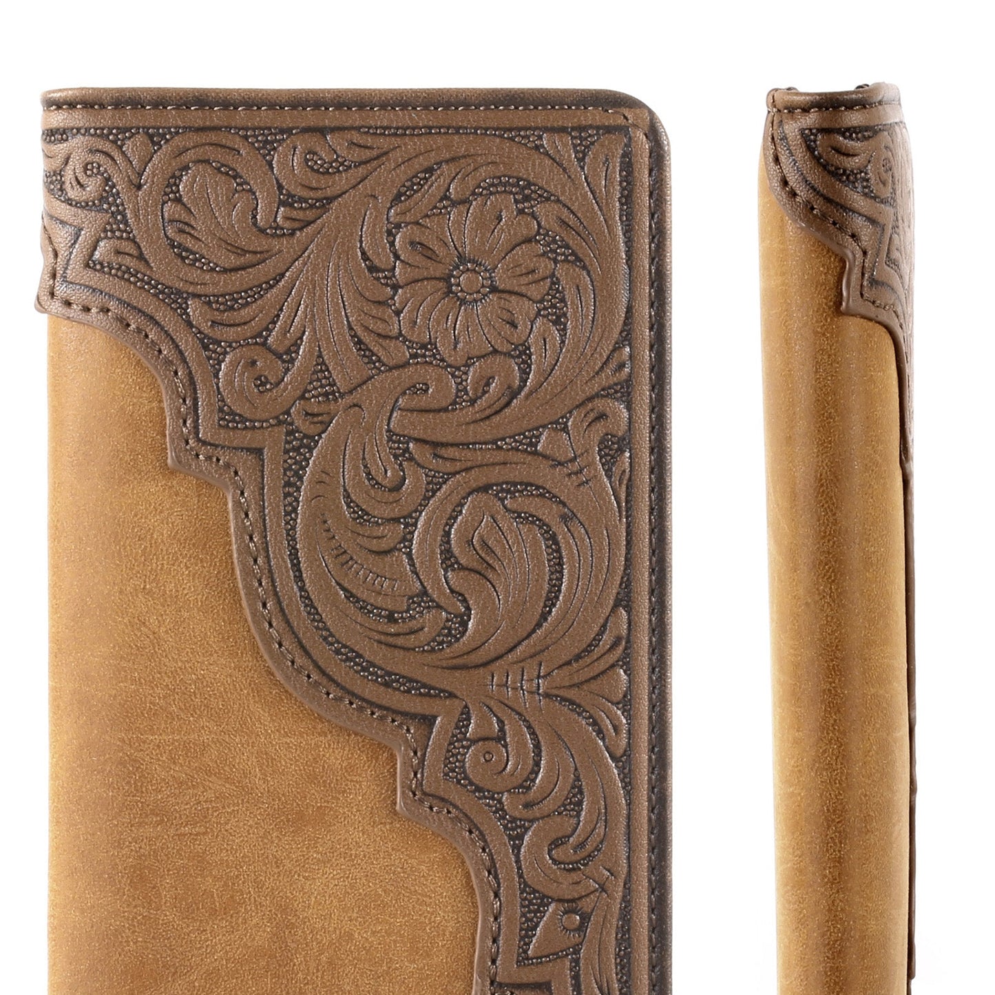 Embossed Floral  Men's Bifold Long PU Leather Wallet