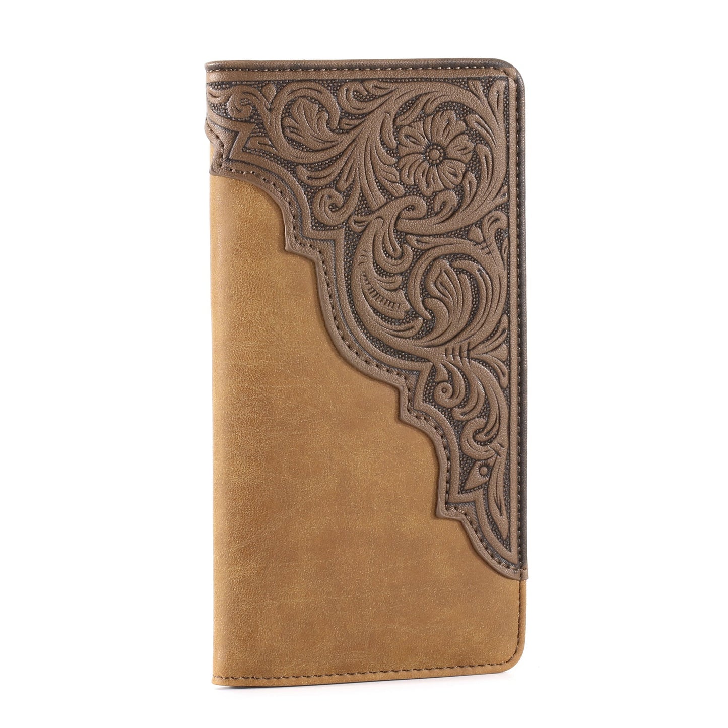 Embossed Floral  Men's Bifold Long PU Leather Wallet