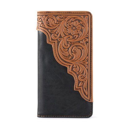 Embossed Floral  Men's Bifold Long PU Leather Wallet