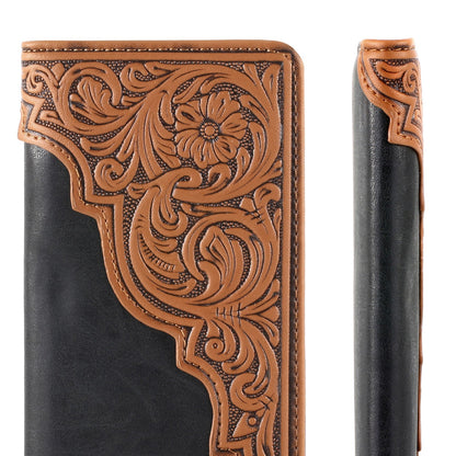 Embossed Floral  Men's Bifold Long PU Leather Wallet