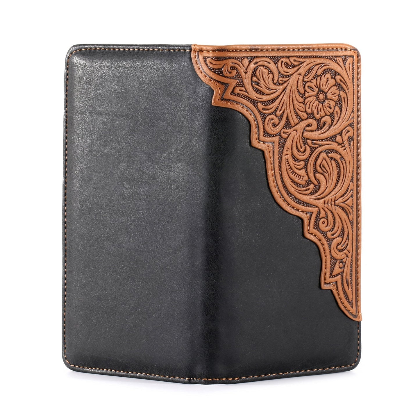 Embossed Floral  Men's Bifold Long PU Leather Wallet