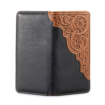 Embossed Floral  Men's Bifold Long PU Leather Wallet