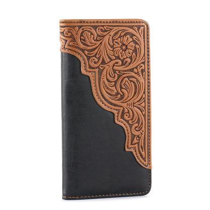 Embossed Floral  Men's Bifold Long PU Leather Wallet