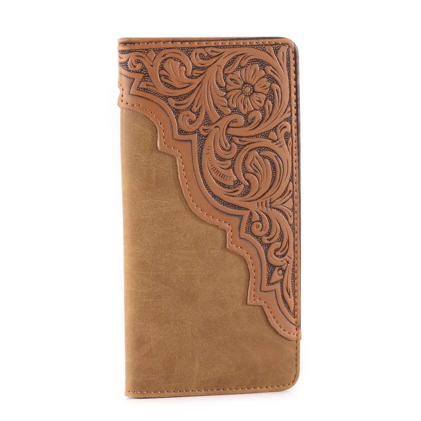 Embossed Floral  Men's Bifold Long PU Leather Wallet