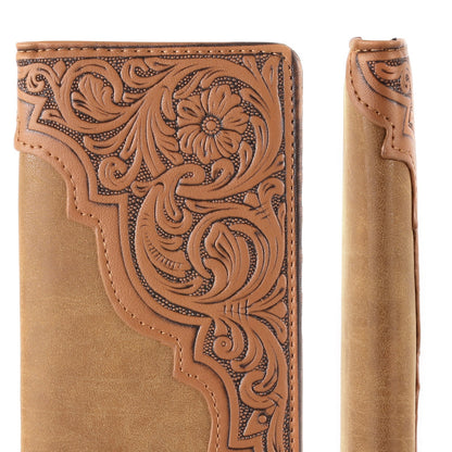 Embossed Floral  Men's Bifold Long PU Leather Wallet