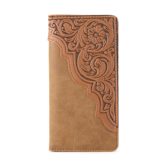 Embossed Floral  Men's Bifold Long PU Leather Wallet