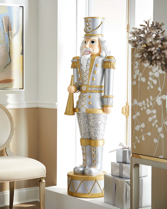 6' Life-Size Silver & Gold Christmas Nutcracker