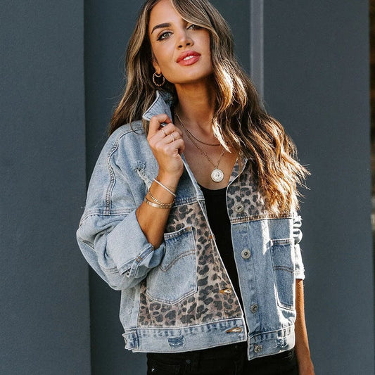 Devona Leopard Print Denim Jacket