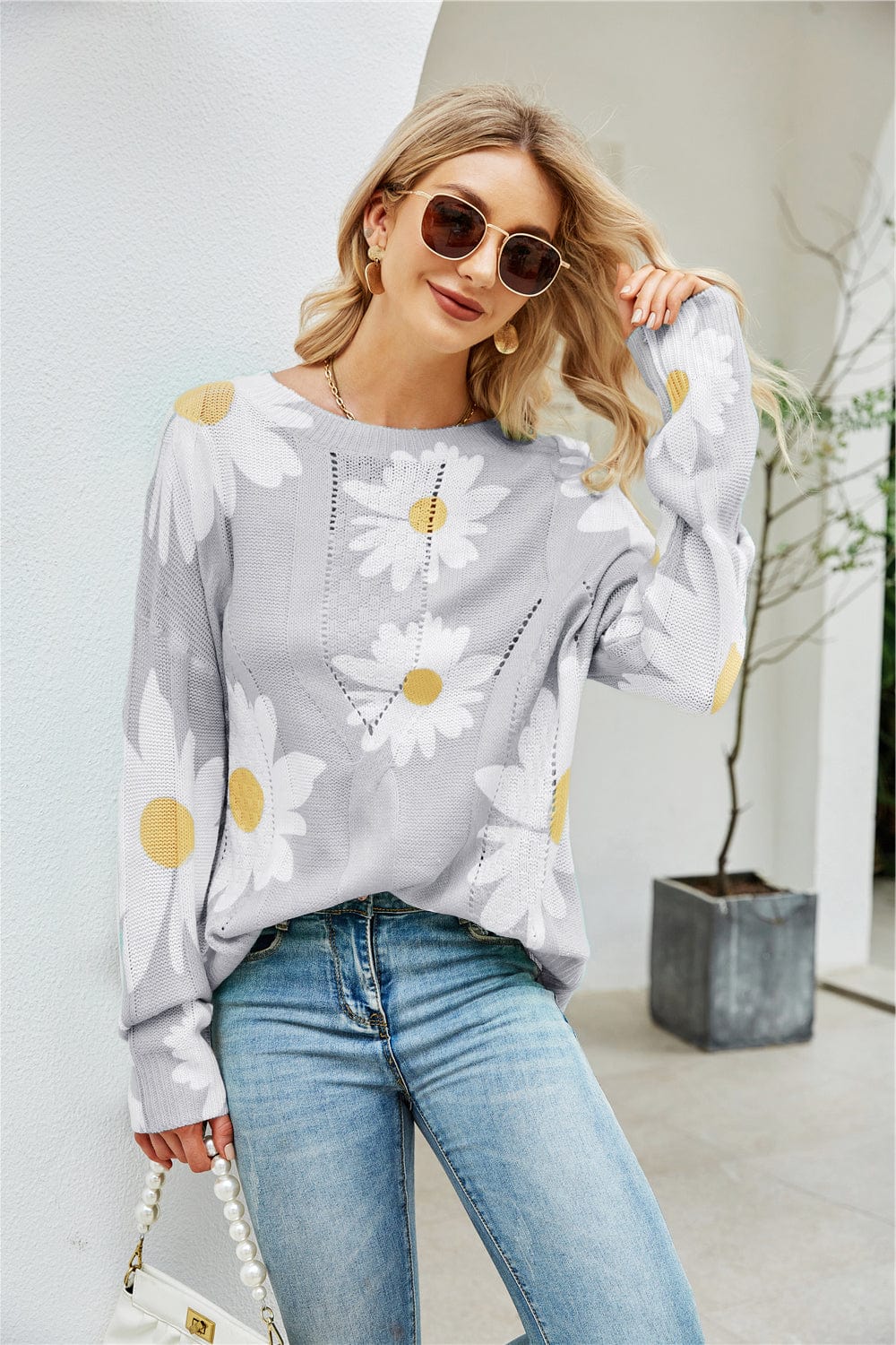 Indigo Floral Sweater