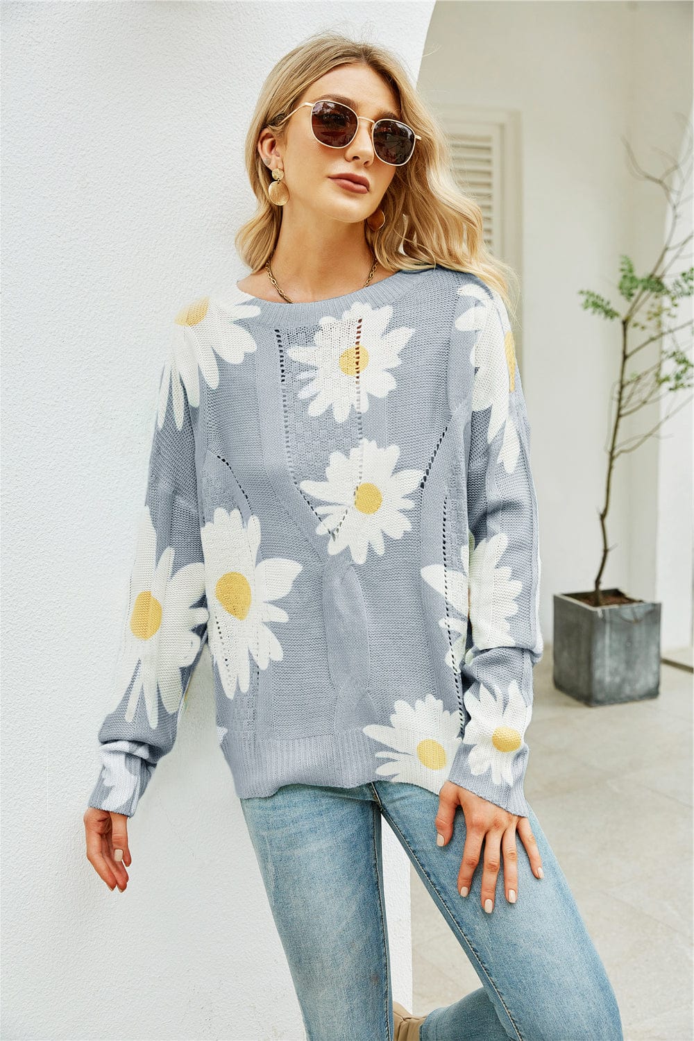 Indigo Floral Sweater