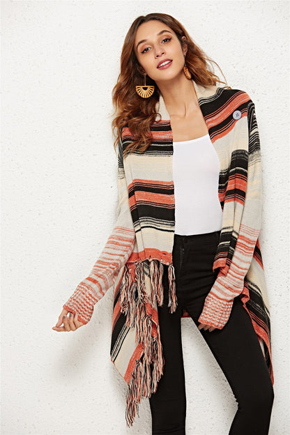 Manon Striped Tassel Hem Cardigan