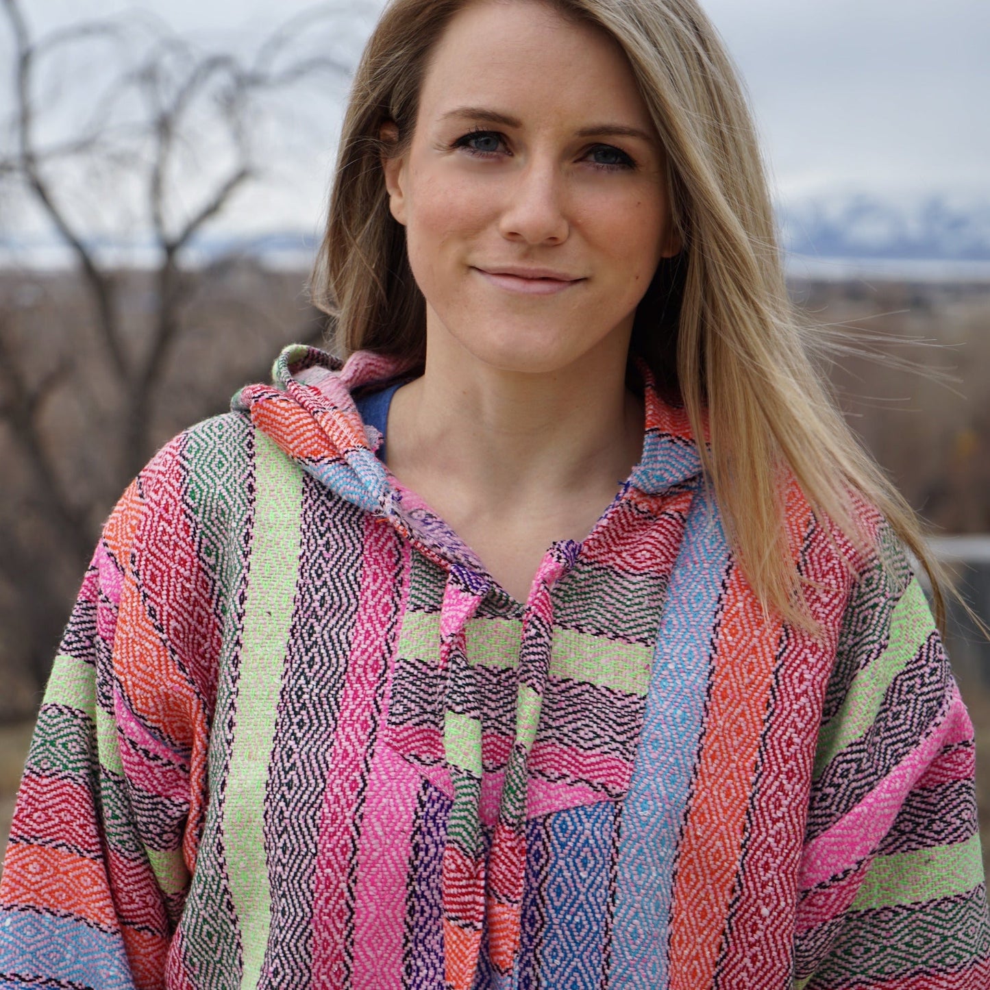 Pink Multi Rainbow Mexican Drug Rug Baja Hoodie