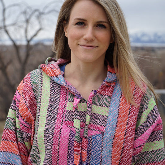 Pink Multi Rainbow Mexican Drug Rug Baja Hoodie