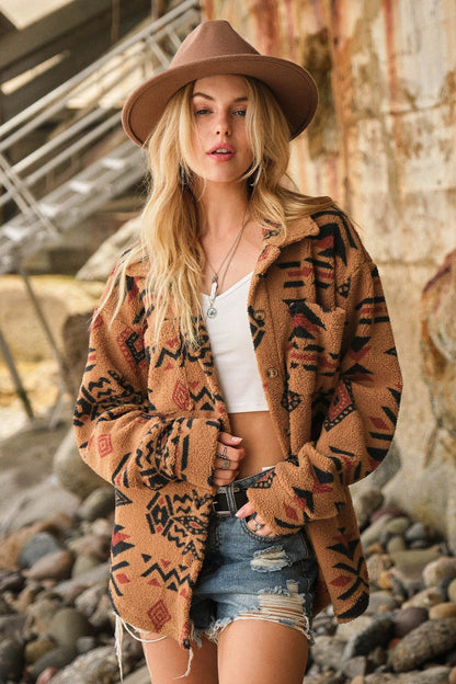 Aztec Pattern Fuzzy Jacket