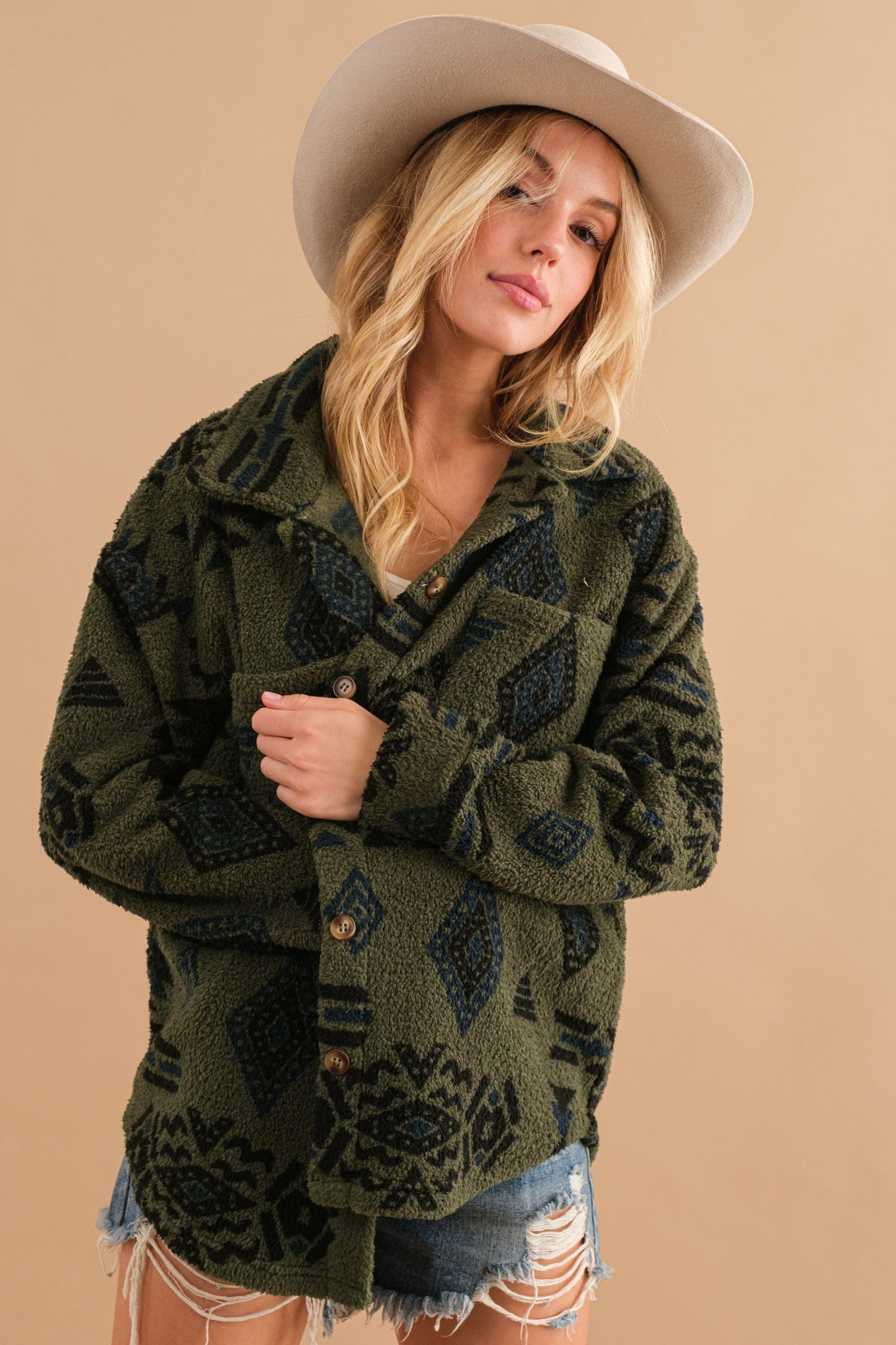 Aztec Pattern Fuzzy Jacket