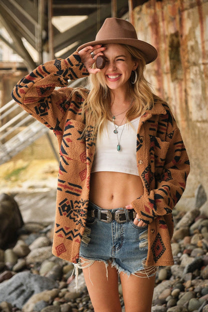 Aztec Pattern Fuzzy Jacket