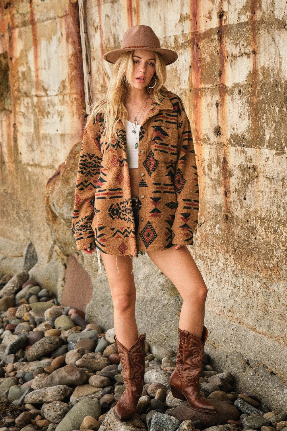 Aztec Pattern Fuzzy Jacket