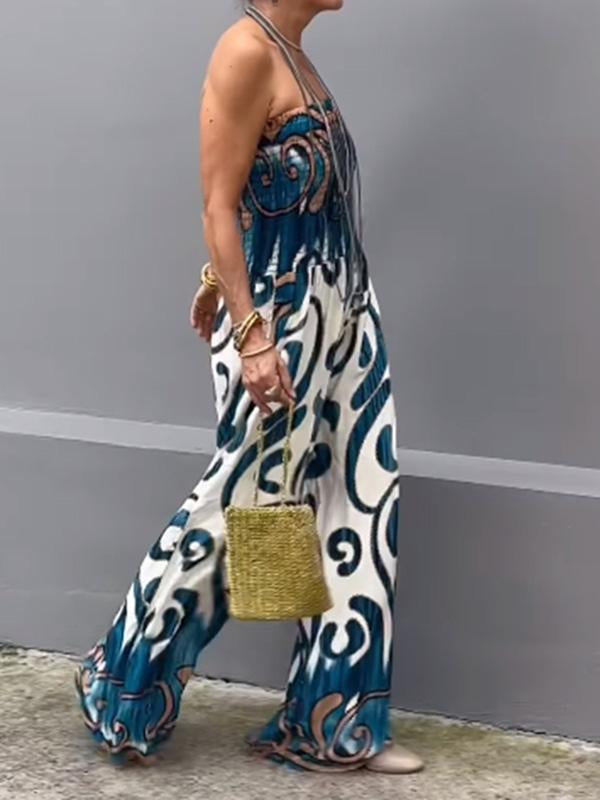 Fashionable tube top printed jumpsuit