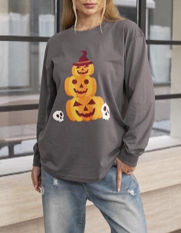 Women's Round Neck Long Sleeve Halloween Print Casual Top