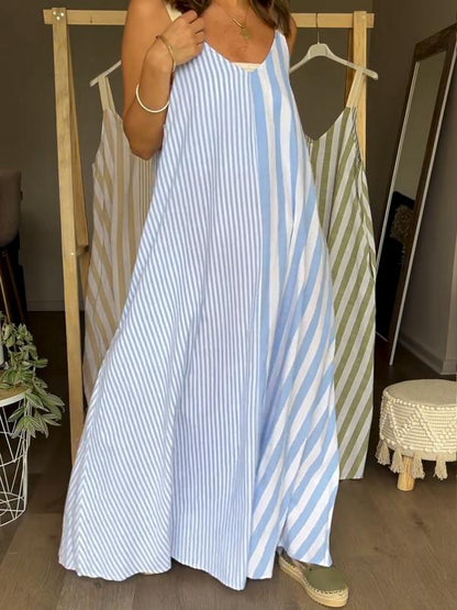 Striped casual full skirt dress