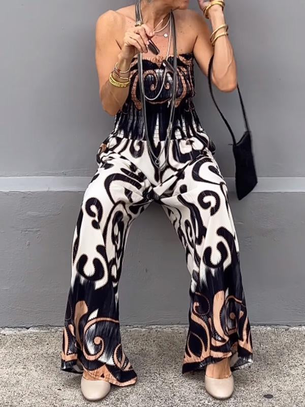 Fashionable tube top printed jumpsuit