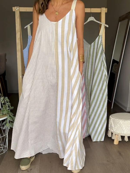 Striped casual full skirt dress