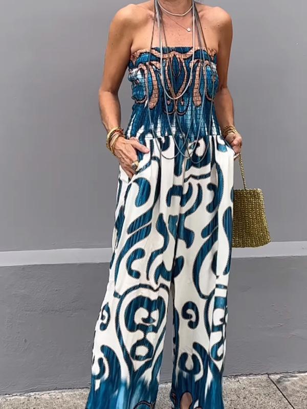 Fashionable tube top printed jumpsuit