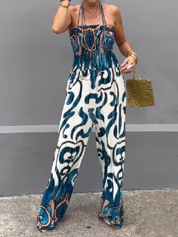 Fashionable tube top printed jumpsuit