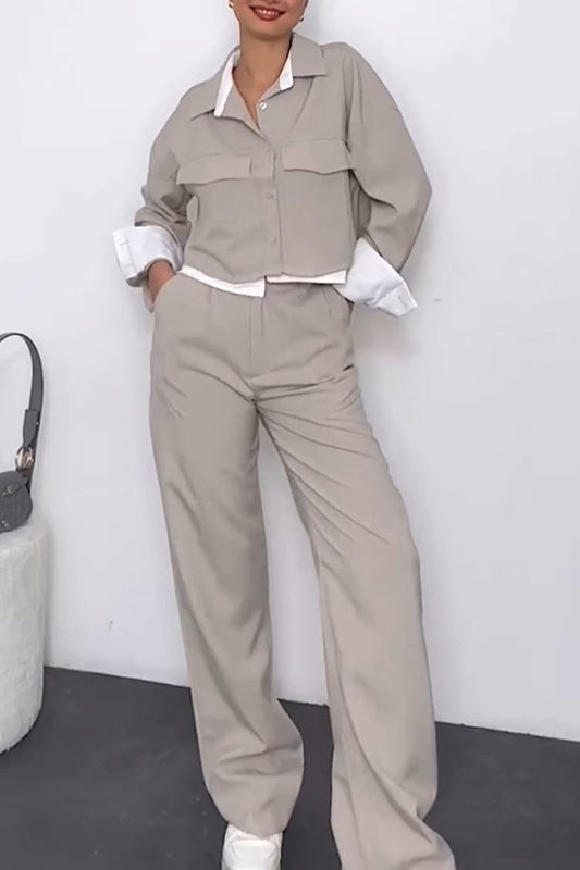 Women's Casual Contrast Color Two Piece Pants Suit