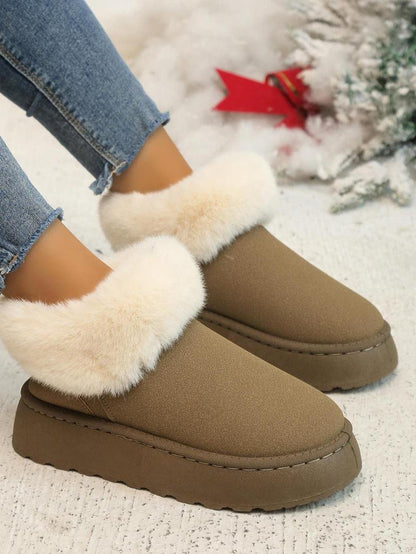 Women's thick-soled cuffed velvet snow boots