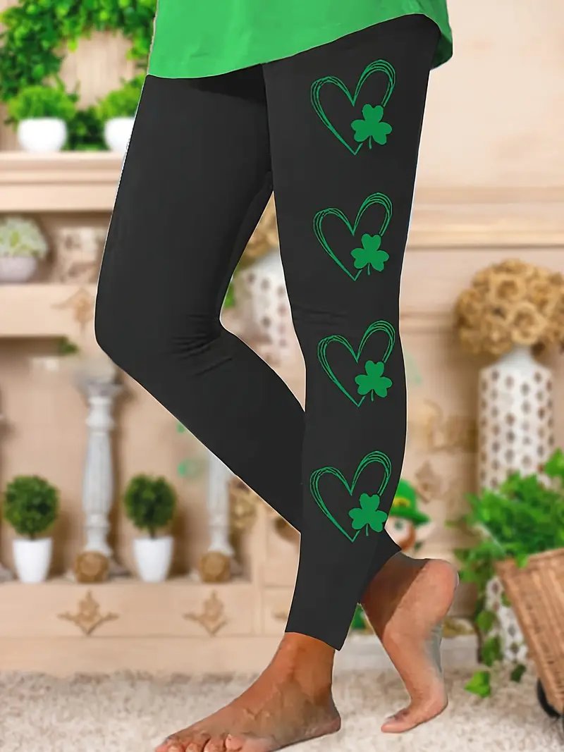 Women's Casual Elastic Waist Stretchy Clover Print Skinny Leggings