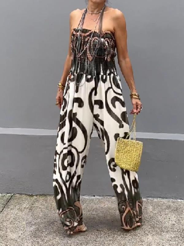 Fashionable tube top printed jumpsuit