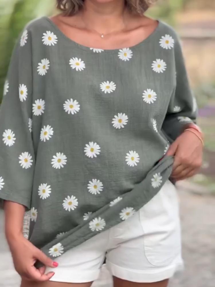 Women's Casual Floral print Linen Blouse