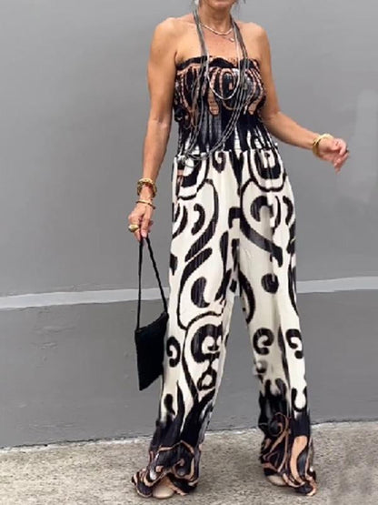 Fashionable tube top printed jumpsuit