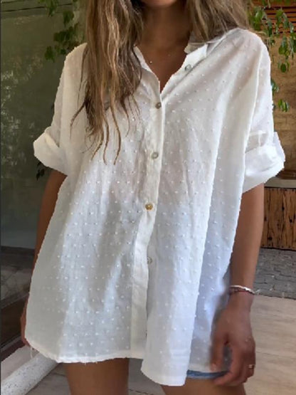 Women's casual cotton and linen white shirt tops