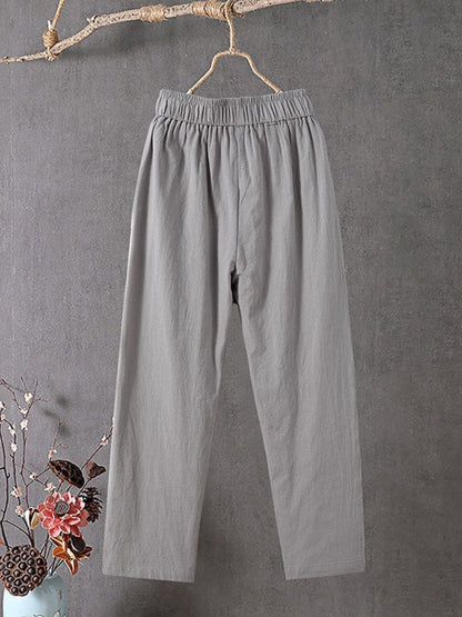 Women's Slacks Baggy Cropped  Ankle-Length Linen Pocket Elastic Mid Waist Pants