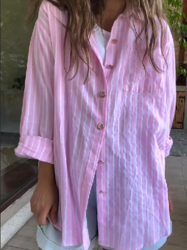 Women's casual cotton and linen striped shirt tops