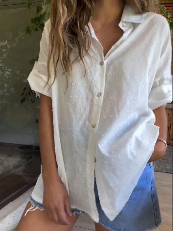 Women's casual cotton and linen white shirt tops