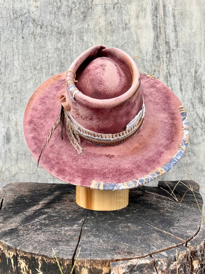 Tempered Teal Vintage Wide-Brimmed Felt Hat